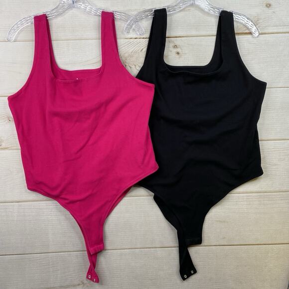 2x A New Day Womens Bodysuit Top Sz XXL Black Pink Seamless Tank Square Neck - Picture 1 of 8